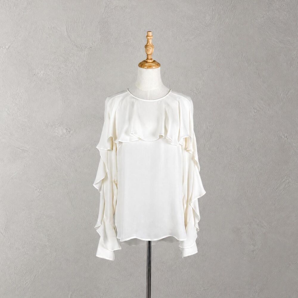 Veronica Beard Silk Ruffle Blouse in Alabaster | 10